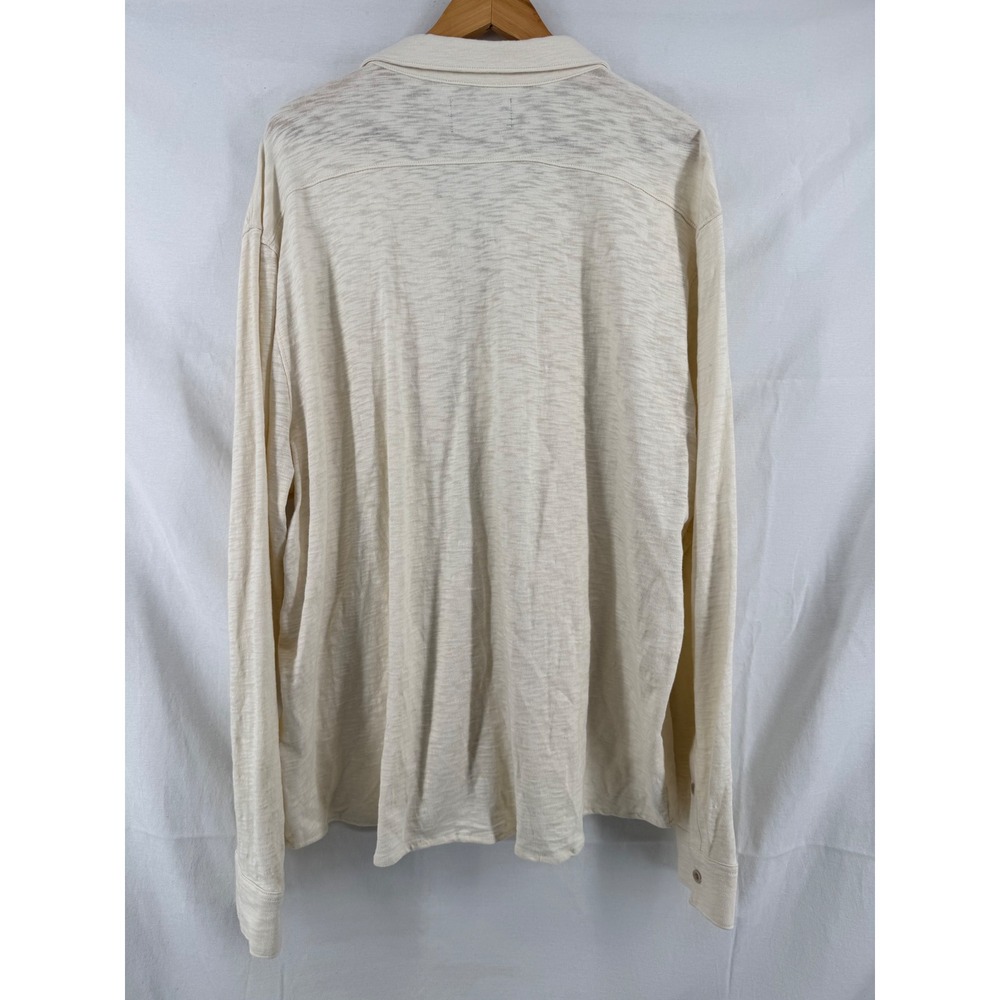 Lucky Brand Mens XXL Cream Slub Knit Long Sleeve Button Down Shirt Cotton Pocket - Picture 2 of 6